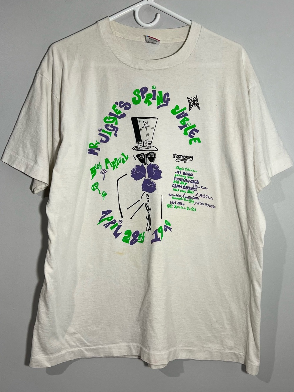 Vintage Mr Jiggles Spring Jubile White Green Single Stitch T-Shirt Adult XL